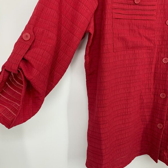 NY Collection Top Red Button Down Roll Tab 3/4 Sleeve NWT - Picture 5 of 10